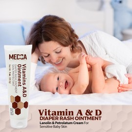MEDca Vitamin A & D Diaper Rash Ointment- Protectant Cream for Sensitive Baby Skin - Lanolin & Petrolatum Formula, Dry-Cracked Hands/Feet/Face Skin, 1oz Tube, Pack of 6