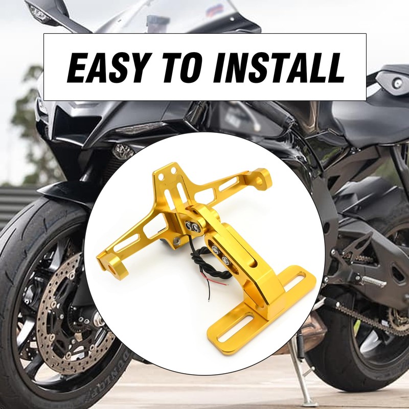 EATAKWARD Universal Motorcycle License Plate Bracket Holder, Gold License Plate