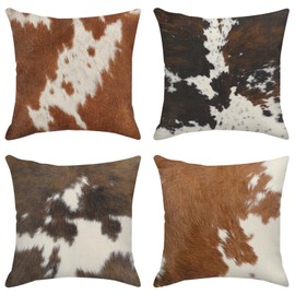 Sanwarm Throw Pillow Covers Home Decor Set of 4 Pillow Cases Decorative 20 x 20 Inches Outdoor Cushion Couch Sofa Pillowcases, Cow Brown Animal Deep