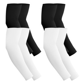 CIATBYYJ 4 Pairs Cooling UV Protection Sleeve Warmers, Elastic Compression Arm Warmers for Men Women UV Sun Protection Plus Size Compression Arm Warmers for Outdoor Sports, etc, black/white