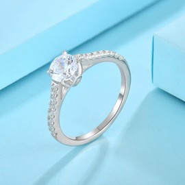 Aprila Women Ring 925 Sterling Silver 3A 6mm Cubic Zirconia Solitaire Engagement Wedding Ring with White Gold Plated for Women Girl, Cubic Zirconia