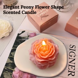 Light-Pink Peony Flower Shape Candles for Women Friends Colleague Classmates Gift, 3 Inch Pastel Aesthetic Scented Candle with White Peach Oolong Fragrance