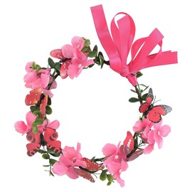 Efficewery Butterfly & Flower Crown for Women, Adjustable Boho Floral Headband with Unique Butterfly Accessories-Princess Silk Hair Accessories Floral Crown for Women (Red, Adjustable)