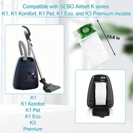10 Pack Vacuum Bags Compatible with SEBO Airbelt K Series | With Exhaust Filter & 6608ER Micro Hygiene and Pre-motor Microfilter Filter, Fit SEBO Airbelt K Service Box, #6629ER