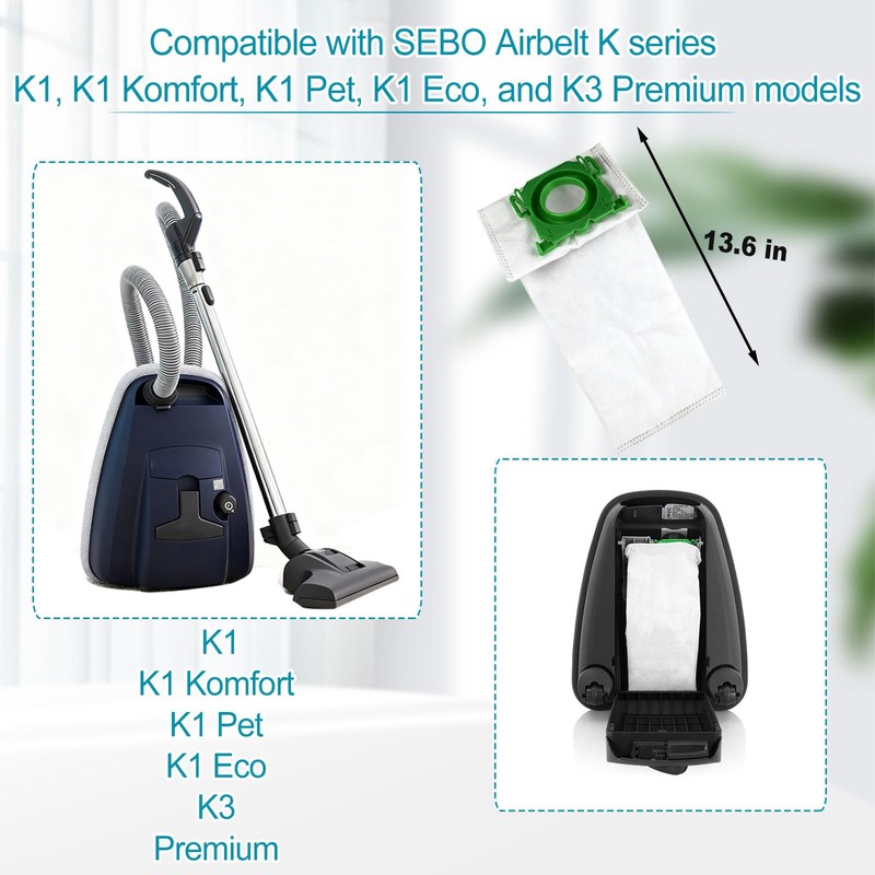 10 Pack Vacuum Bags Compatible with SEBO Airbelt K Series
