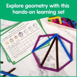 edxeducation GeoStix Deluxe Set | Teach Geometry | 100 Construction Sticks, 2 Protractors, Activity Cards | Manipulative for Math, Art and Fine Motor Skills