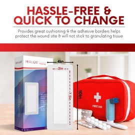 HEALQU Bordered Gauze Island Dressing - Sterile Individually Wrapped Gauze Pads with Water-Resistant, Non-Woven Backing (4"x10" - 2"x7.5" Pad (30 Pack)