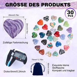 Sugfews Pack of 30 Healing Crystal Gemstones, Colourful Heart Stones, Gemstones for Children, Valentine's Day Heart, Colourful Inlaid Lucky Stone for Meditation, Chakra, Energy Balancing, Balancing, DIY Raffia