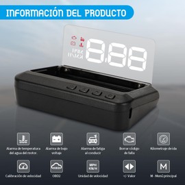 WODHMIEY Velocimetro Digital Auto, Medidor Inteligente MultifuncióN para AutomóVil, MedicióN De Kilometraje del VehíCulo OBD2, Temperatura del Agua, HUD Velocimetro Digital Auto
