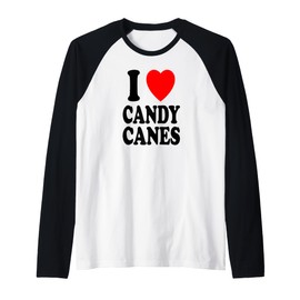 I Heart (Love) Candy Canes Winter Peppermint Christmas Raglan Baseball Tee