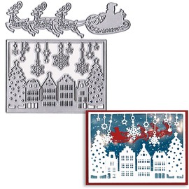 Christmas Cutting Dies Christmas Santa Claus Die Cuts for Card Making, Christmas City Background Die Cut Embossing Stencil Template for DIY Scrapbooking Photo Album Card Craft Decoration Supplies