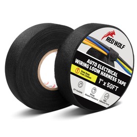 RED WOLF Wire Harness Cloth Tape 1 Inch x 50 FT Electric Wiring Loom Harness Flexibility High Abrasion Resistance Adhesive for Automobile Electrical Engine Noise Dampening Insulation 2 Rolls