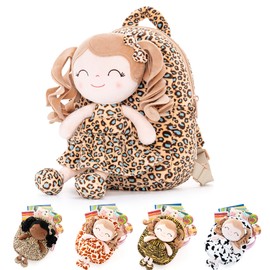 Gloveleya Toddler Backpack Baby Girl Gifts Curly Hair Plush Figures Dress Backpack Kids Backpack Curly Hair Spring Girl - White Leopard 9inches