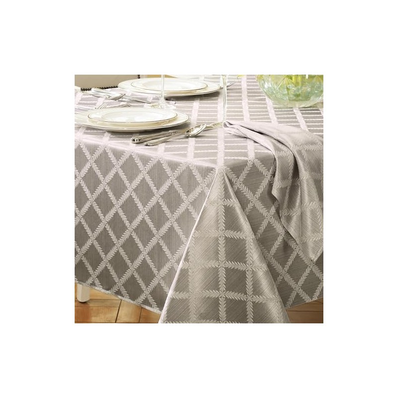 Lenox Laurel Leaf Tablecloth, Platinum, 70"W x 144"L