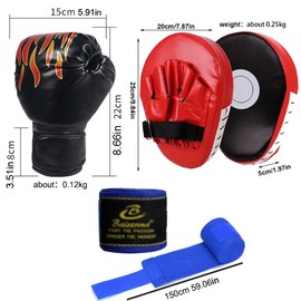 Children's Boxing Gloves and Boxing Pads Set for 3-10 Years, Kids Boxing Gloves, Children's Set, 3-in-1 Boxing Gloves Children, Punching Gloves for Boys and Girls (Red)