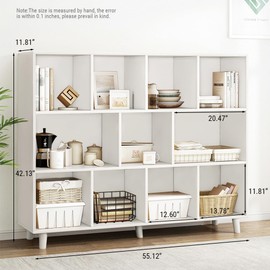 IOTXY Open Cube Low Bookcase - 3-Tier Freestanding Storage Display Cabinet Organizer with Legs for Home Office, 11-Cubes Open Shelf Short Bookshelf, White