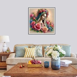 FHBUBPUP Virgin Mary Diamond Painting Kits for Adults, Flower Diamond Art Kits for Beginners, 5D DIY Full Drill Round Gem Art, Paint with Diamond Beads Craft Christmas Home Wall Decor 12x12 inch