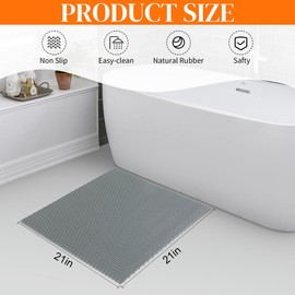 BALAPET Square Shower Mat for Shower Stall Tub, Non-Slip Bathtub Mat with Drain Hole, 21×21in PVC Mats for Shower and Bathroom, Quick Drying(21 * 21in)