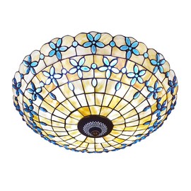 AIBOTY Blue Mediterranean Ceiling Lights Tiffany Style Semi Flush Mount Ceiling Light Fixture with 16-Inch Hand-Made Glass Shade for Bedroom Living Room Hotel,B