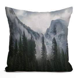 Tomda Decorative Cushion Cover 45x45cm 18x18 Inch National Park Nature Mountain Trees Mist Couch Pillow Case Throw Pillow Cover for Modern Simple Farmhouse Style Decor