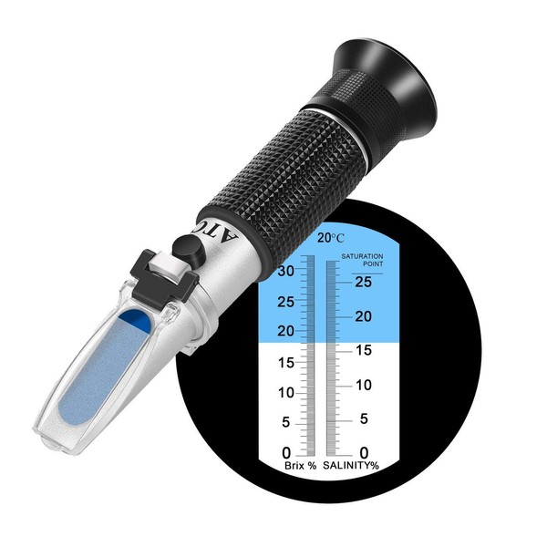 C-Timvasion Refractometer, Brix 0-32%, Brix Concentration Refractometer, 0-28%, 2 in 1 Refractometer, Sugar and Salinity Meter, Used for Measuring Sugar and Salinity Related Liquids, Japanese Instruction Manual Included (English Language Not Guaranteed)