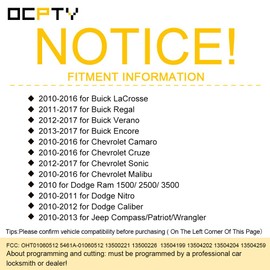 OCPTY 2X Uncut Keyless Entry Remote Control Key Fob Transmitter Replacement for Specific for Chrysler PT Cruiser/for Buick/for Chevy/for Dodge/for Jeep Series OHT01060512