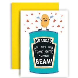 Huxters Happy Birthday Card – A5 Grandad Funny Card – Grandad You Are My Favourite Human Bean - Whimsical Artwork and Word Play Funny Birthday Card – 350GSM Cute Cards with Envelope (Grandad)