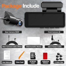 RFAQK 3.2’’ IPS Dash Cam Front and Rear Camera, 4K+1080P WiFi Dual Car Camera with APP, Dashcams for Cars Front and Rear with Free 32GB Card, Car Dash Cam with Night Vision, 24/7 Parking Monitor, WDR