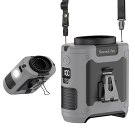 Socool 10000mAh Portable Waist Fan Clip on Wearable Belt Personal Fan Rechargeable Battery operated With 5 Speeds & Flashlight Neck Hands-Free 40H Cooling For Outdoor Camping Travel (Gray）