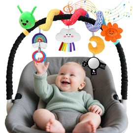 Baby Plush Hanging Musical Toy for 0-6-12 Months, Cloud with Touch - Activated 30-Sound Music Box, Washable, Sun/Rainbow/Moon, Gift for Strollers/Car Seats