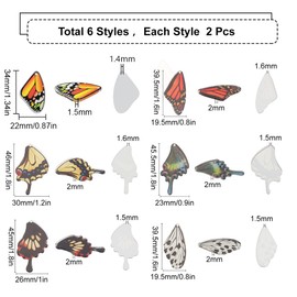 SUNNYCLUE 1 Box 12Pcs 6 Style Butterfly Wing Charms Resin Insect Dragonfly Wing Acrylic Pendants for Jewellery Making Charms Women Valentine's Day Gift Crafts Accessories Wedding Supplies