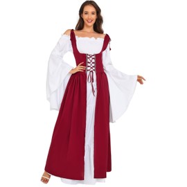 Aiysiyu Renaissance Dress Women, Medieval Costume for Ren Faire, Cosplay Events Elegant Renaissance Costume, Medieval Dress, Renaissance Costume Women (Burgundy,S/M)