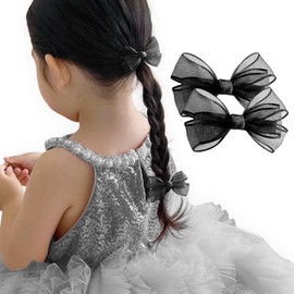 GFun Small Ribbon Clip, Hair Clip, Kids, Girls, Tulle, Hair Accessory, Hair Ornament, Kindergarten Graduation Ceremonies, Recitals, Black, Set of 2