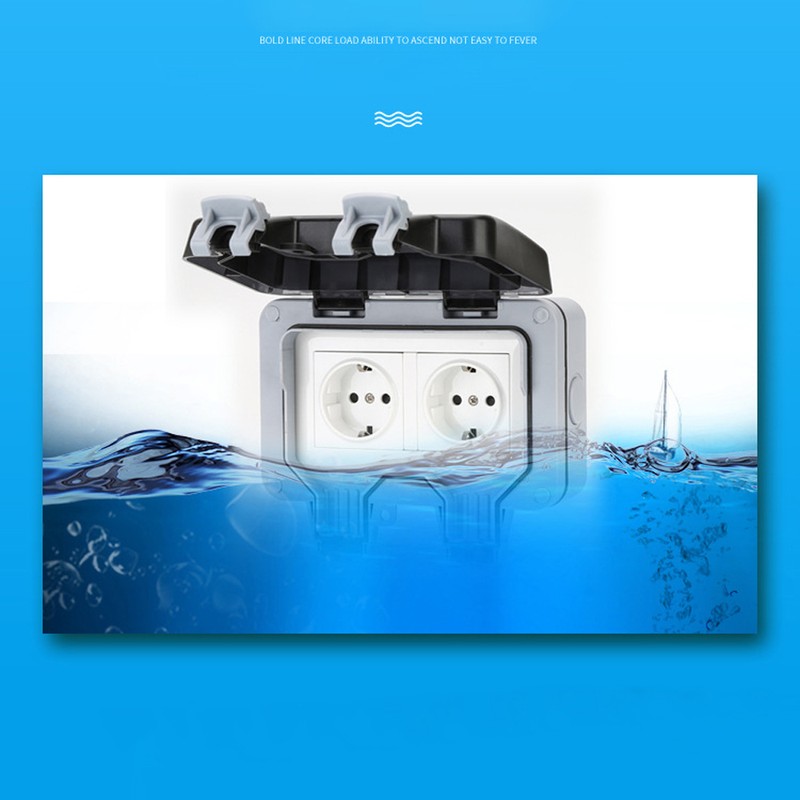 IP66 Weatherproof Waterproof Outdoor Wall Power Socket 16A Double Electrical