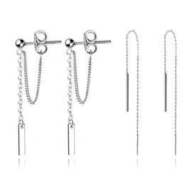 Chain Earrings for Women Long Threader Earrings Dainty Bar Drop Dangle Earrings Tassel Chain Earring Jewelry Gifts for Teen Girls (Chain Earrings-2Pairs)