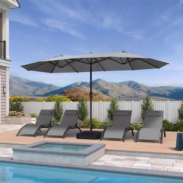 PURPLE LEAF 14ft Patio Market Umbrella with Base Double-Sided Rectangle