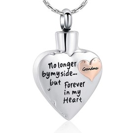 constantlife Cremation Jewelry for Ashes - No Longer by My Side But Forever in My Heart Heart Shape Pendant Memorial Urn Necklace Keepsake Gift for Women (Grandma)