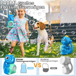 Dino, macchina per bolle di sapone per bambini, pistola per bolle di sapone, elettrico, con grande serbatoio, pistola con luce a LED, giocattolo per attività all'aperto, giardino, matrimonio