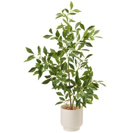 Artificial Potted Plants Indoor,27" Faux Plants Ficus Leaves Trees in Ceramic Pots,Artificial Floor Plant,Fake Plant Indoor Potted for Home Living Room Office Bedroom Garden Balcony Decor