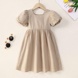 Goodplayer Toddler Girl Dress Kids Summer Short Sleeve Dresses Off Shoulder Ruffle Party Dress（Khaki,12-24 Months）