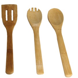 SET OF 3, Bamboo Wood Wooden Cooking Utensil Set