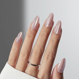 NICENEEDED 24 PCS Cat Eye Press on Nails, Medium Almond Fake Nails Pink Acrylic Nails with Design, False Nail Artificial Nail Full Cover Stick on Nails for Women