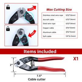 Upgraded Version Muzata Wire Cutters Heavy Duty Cable Cutters Steel Wire Rope Up to 5/32" Stainless Steel Deck Stair Railing Aircraft Strong Thick Seal Metal Fence Bike Bicycle Brake Cutter CT15,CT1