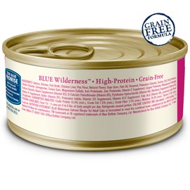 Blue Buffalo Wilderness Natural High-Protein Grain-Free Wet Food for Adult Cats, Salmon Paté, 3-oz. Cans, 24 Count