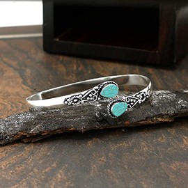 Stocking Stuffers Holiday Outfits for Women 2024 Turquoise Cuff Bracelet for Women Moonstone Bracelet Silver Bangle Bracelet Opening Cuff Bracelet Vintage Chunky Bracelet Jewelry Gift for (Black)