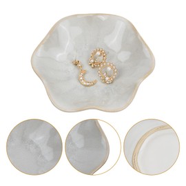 emperoch Aesthetic Ceramic Jewellery Bowl - Decorative Leaf Bowl for Keys, Rings and Jewellery - Table and Bedside Decoration - Handmade Jewellery Tray for Room (White)