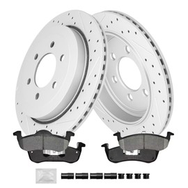 FRaxle Rear Brake kit, Drilled & Slotted Brake Rotors and Disc Brake Pads fit for 2007-2017 Ford Expedition Lincoln Navigator All Models