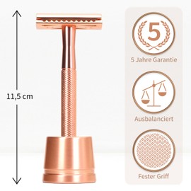 Metal Razor for Women with Safety Razor Stand | Rose Gold Women Razor | Eco Razor Women | Fits All Double Razor Blades | Reusable Razor Women | Zero Plastic | Eco Beauty | Sustainable Home | Bambaw