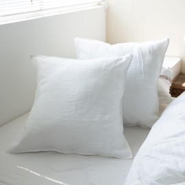 Simple&Opulence 100% Linen Euro Shams Double Stitching Craft (26''x26''), Pack of 2, Basic Style Solid Color Natural Flax Square Throw Pillow Covers - White