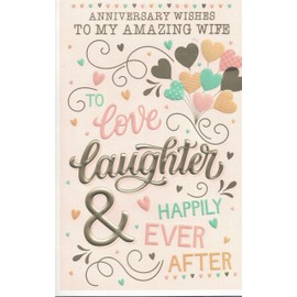 Anniversary Card for Wife, Extra Large 30.5 x 20.3 cm, 8-Page Insert, Romantic Heart Design